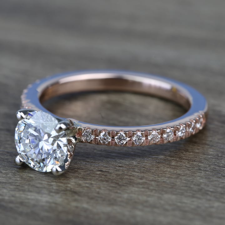 Rose Gold Petite Pave Engagement Ring (0.80 Carat Round Cut) angle 2